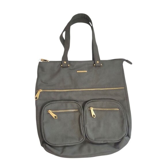 Rampage Handbags - Rampage Gray Faux Leather Tote Bag With Gold Zippers & Double Straps